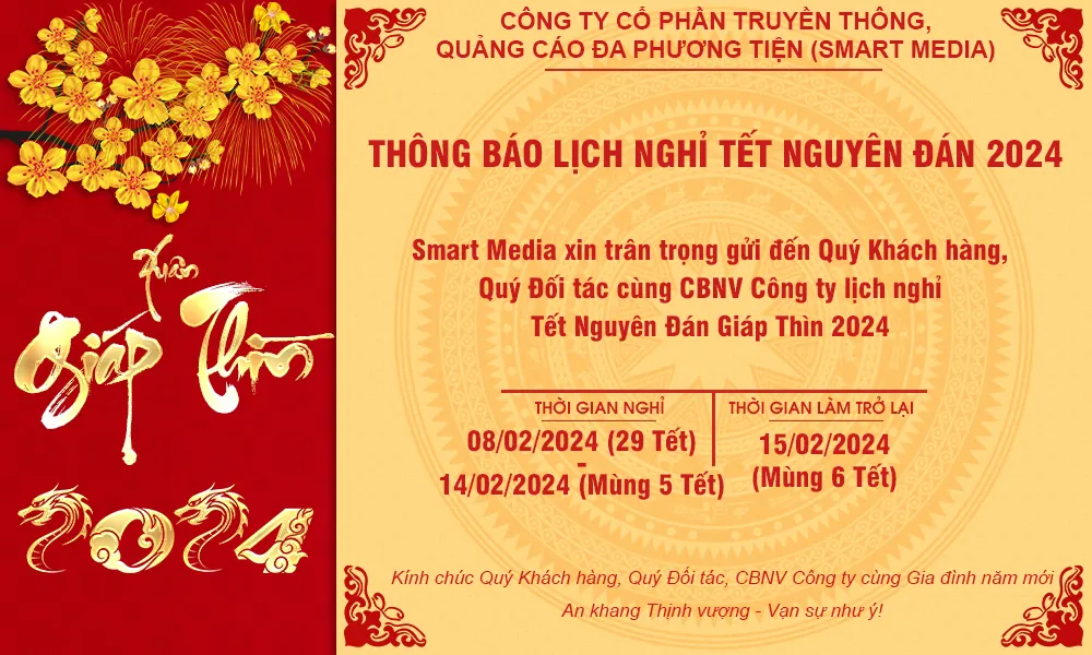 Thông báo nghỉ Tết Nguyên Đán Giáp Thìn 2024